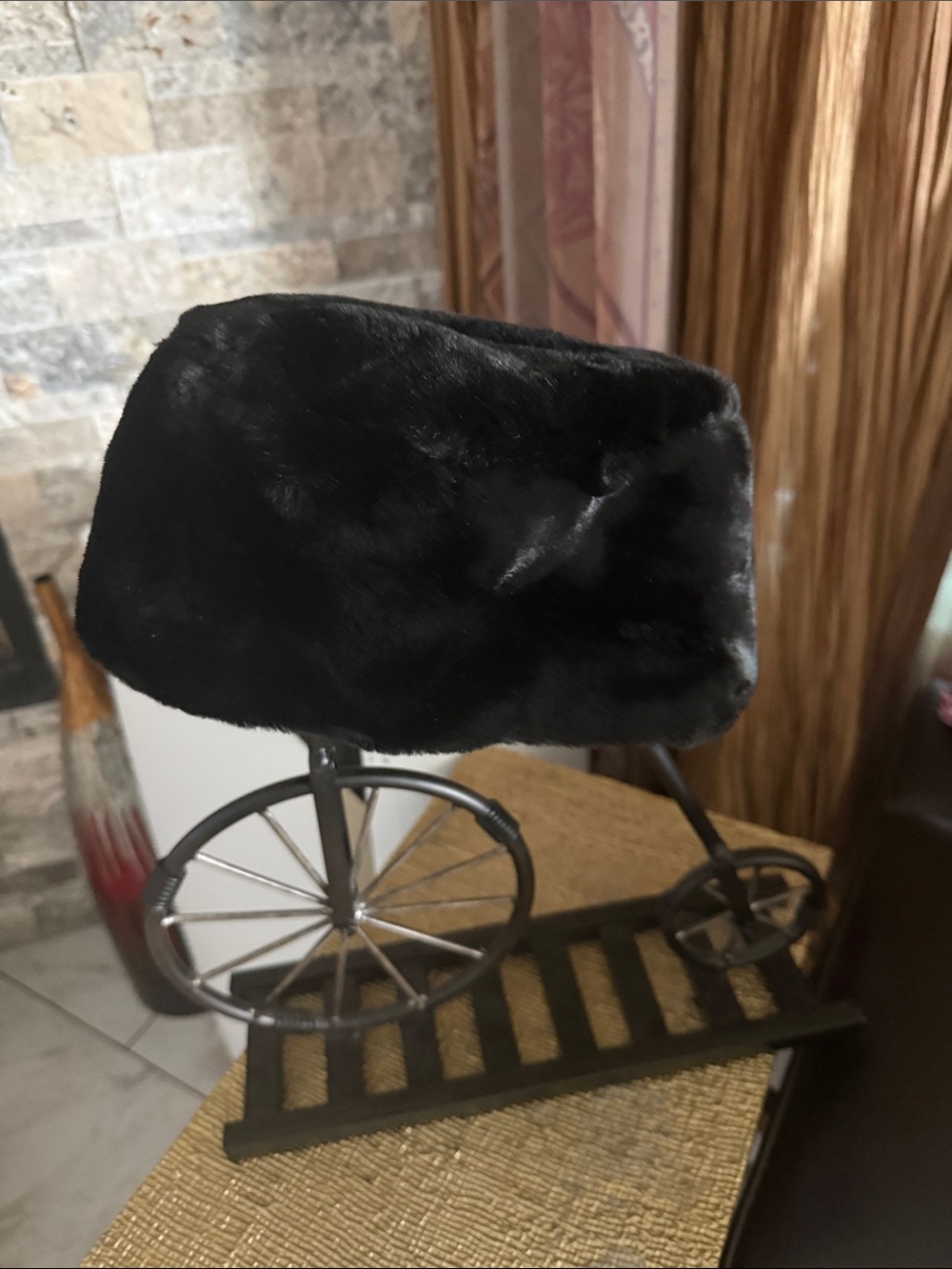 Othr Black Faux Fur Pillbox Hat